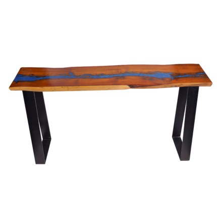 Wood Console With Blue Resin